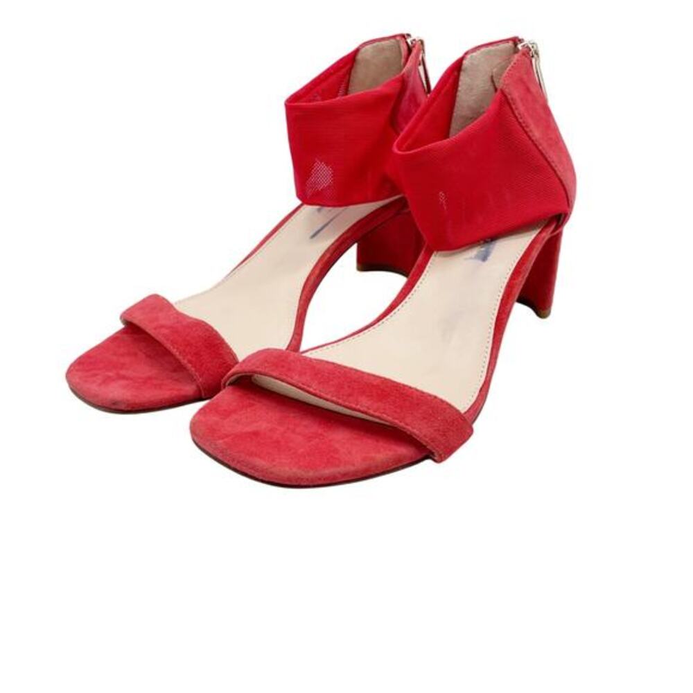 Pelle Moda Women's Red Suede Ankle Strap Block Heel Sandals Size 6.5M